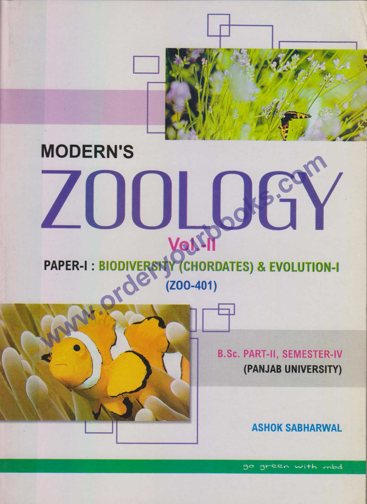 Modern Zoology Vol 2 Paper 1 for B.Sc. 4th Sem. (P.U.) by Ashok Sabharwal Edition 2022