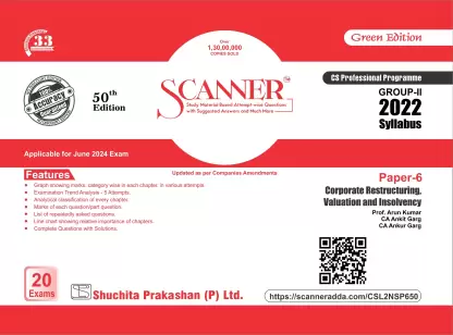 Corporate Restructuring, Valuation and Insolvency (Paper 6 | CS Professional | Gr. II) Scanner – Including questions and solutions | 2022 Syllabus | Applicable for June 2024 Exam | Green Edition  (Shuchita Prakashan (P) Ltd., Prof. Arun Kumar, CA Ankit Garg, CA Ankur Garg)