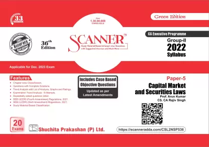 Scanner for Capital Market and Securities Laws (Paper 5 | Group II) – Containing questions of last 20 Exams | CS Executive | Dec. 2023 Exam | New Syllabus | Green Edition  (Shuchita Prakashan (P) Ltd., Prof. Arun Kumar, CS. CA Rajiv Singh)